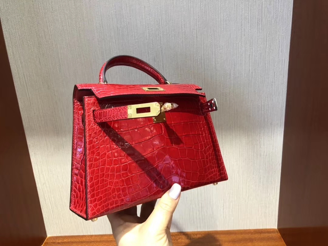 Hermès（爱马仕）Mini kelly 迷你凯莉 亮面鳄鱼 ck95 法拉利红 Braise 金扣 顶级手缝 2代 现货