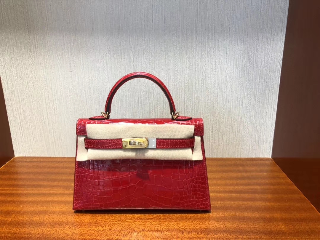 Hermès（爱马仕）Mini kelly 迷你凯莉 亮面鳄鱼 ck95 法拉利红 Braise 金扣 顶级手缝 2代 现货