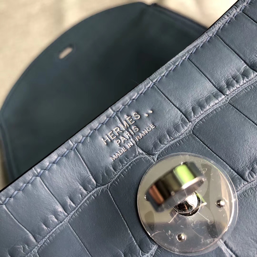 Hermès（爱马仕）Lindy 26cm Crocodile matt 雾面鳄鱼 雾霾蓝 金扣 顶级手缝 定制