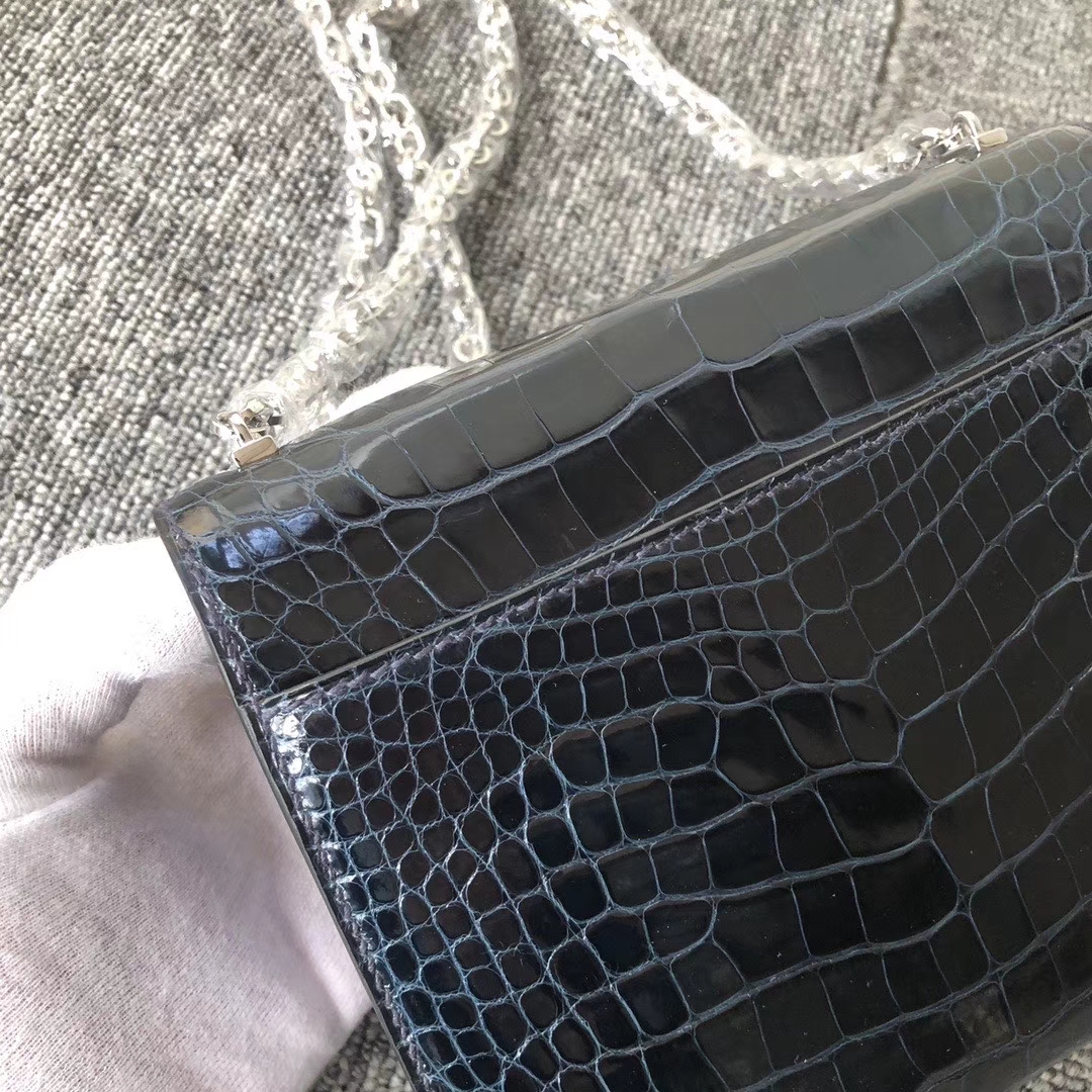 Hermès（爱马仕）Verrou 17cm Alligator shiny 亮面鳄鱼 1p鸭子蓝  顶级手缝 定制