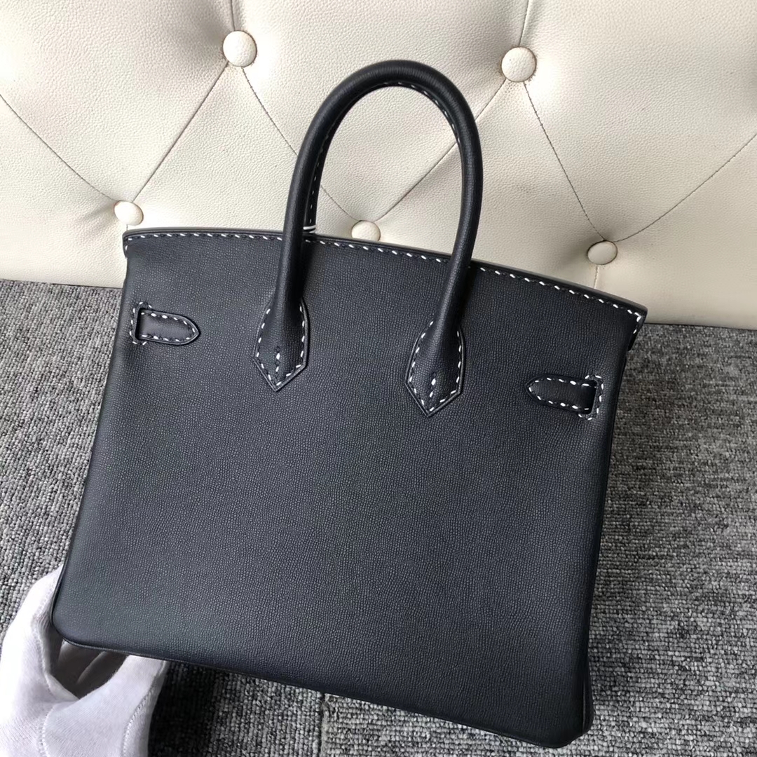 Hermès（爱马仕）Birkin 25cm GM皮 miss u 系列  ck89 黑色 金扣 黑白线 顶级手缝