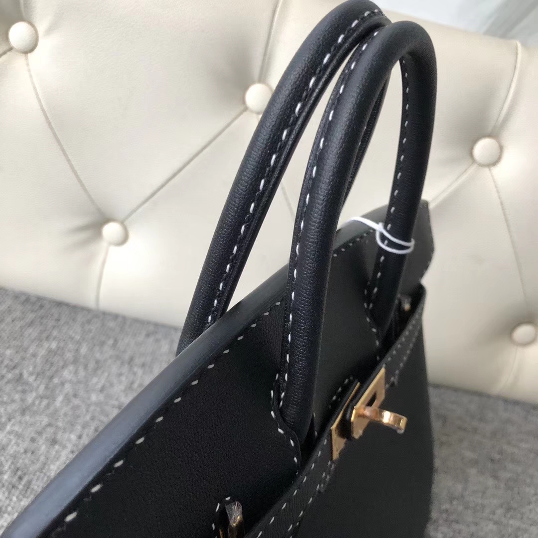 Hermès（爱马仕）Birkin 25cm GM皮 miss u 系列  ck89 黑色 金扣 黑白线 顶级手缝