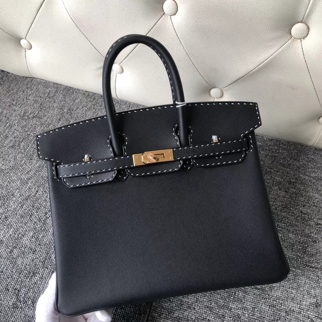 Hermès(爱马仕)Birkin 25cm GM皮 miss u 系列 ck89 黑色 金扣 黑白线 顶级手缝-拉尔森鳄鱼皮具定制 - 爱马仕包包官网 Hermès(爱马仕)Birkin 25cm GM皮 miss u 系列 ck89 黑色 金扣 黑白线 顶级手缝