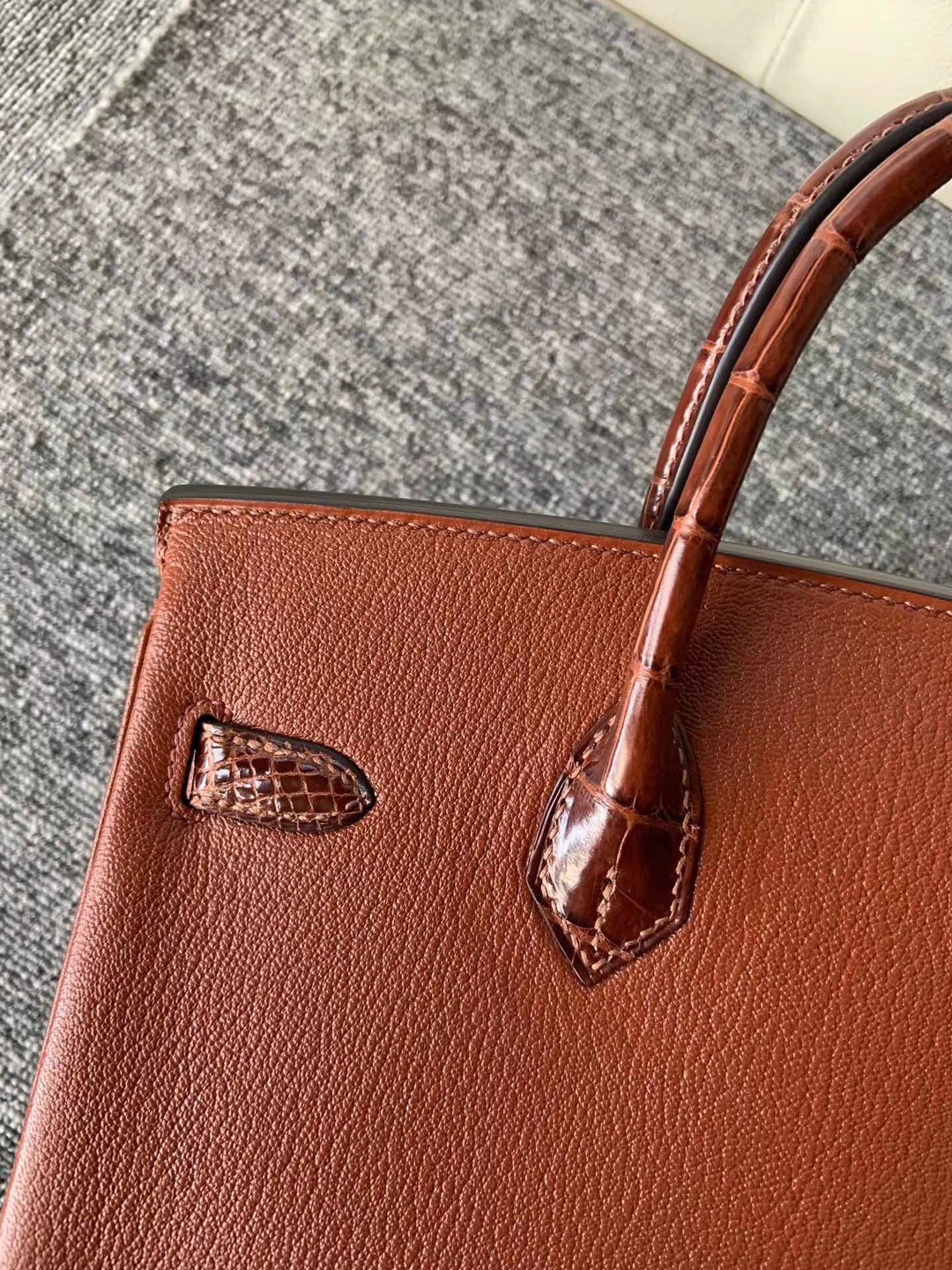 Hermès（爱马仕）Touch 系列 Birkin 25cm 山羊皮 ck31 蜜糖棕 拼鳄鱼蜜糖棕 银扣