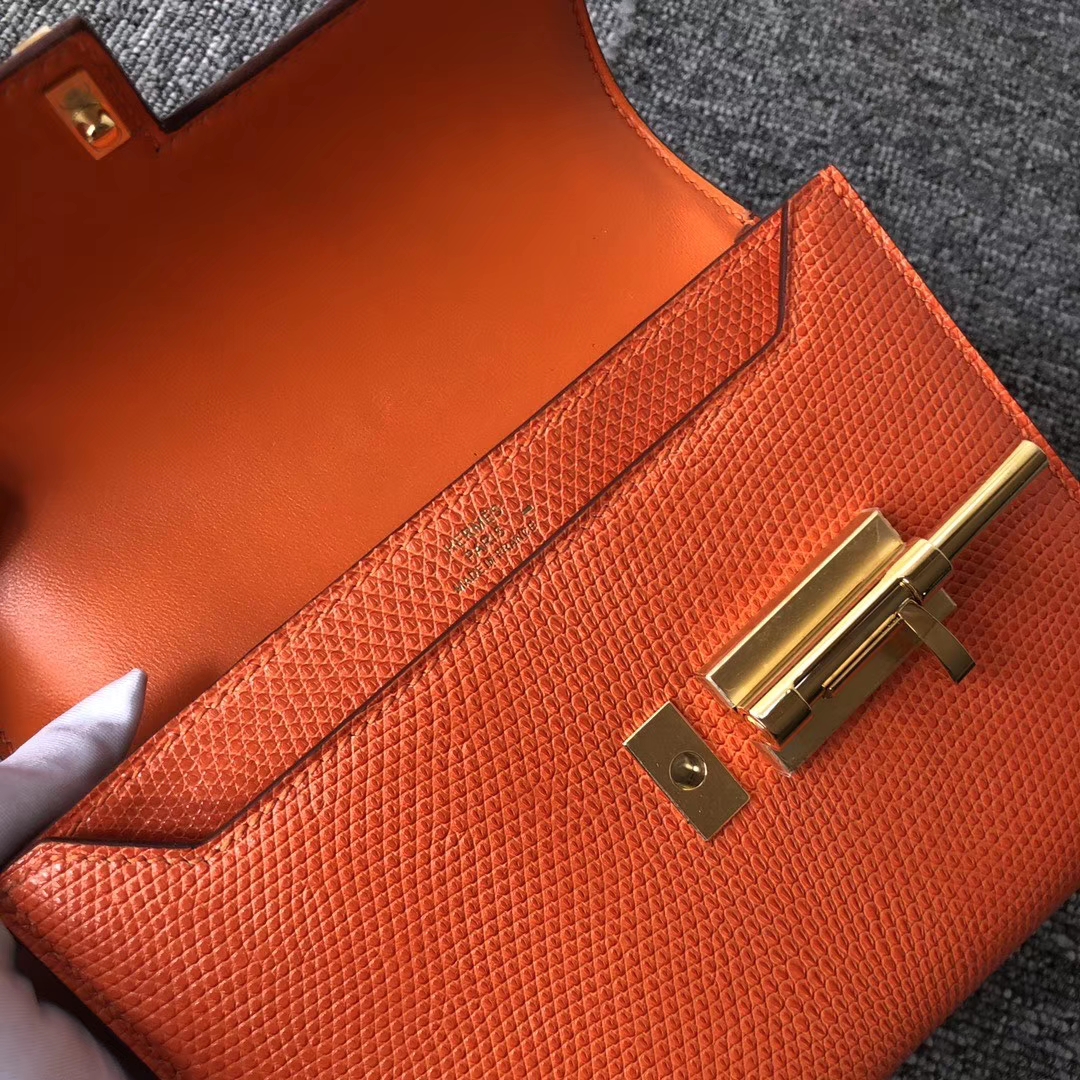 Hermès（爱马仕）Verrou 17cm 蜥蜴 9J 火焰橙 金扣 顶级手缝 定制