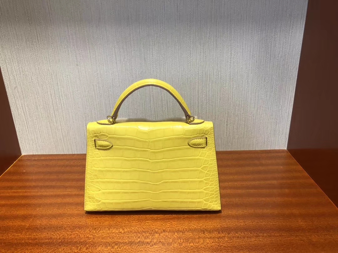 Hermès(爱马仕)Mini kelly ll Alligator matt 雾面鳄鱼 M9 冰凝黄 金盏花黄 金扣 现货-拉尔森鳄鱼皮具定制 - 爱马仕包包官网 Hermès(爱马仕)Mini kelly ll Alligator matt 雾面鳄鱼 M9 冰凝黄 金盏花黄 金扣 现货