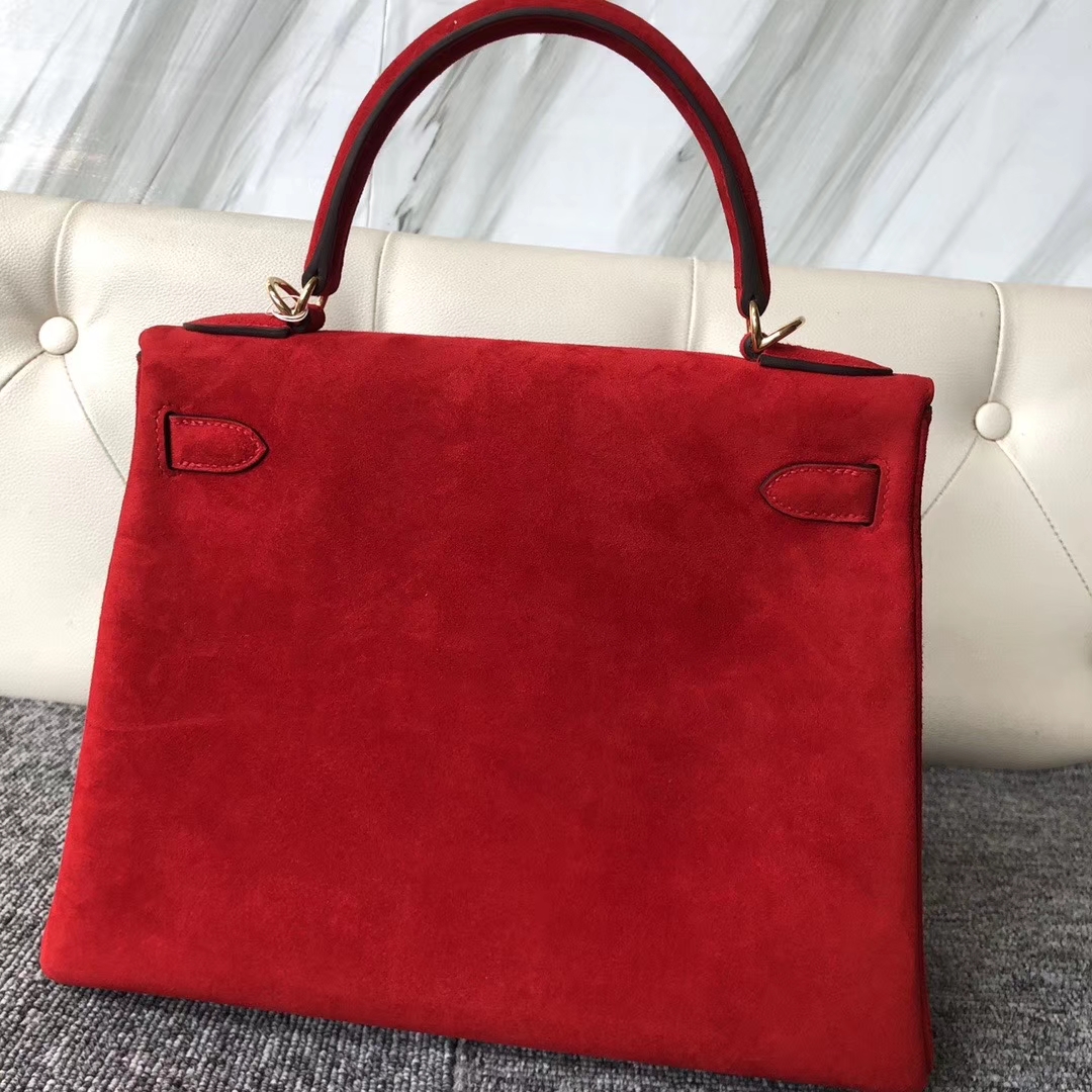 Hermès（爱马仕）kelly 28cm 麂皮 Q5 国旗红 rouge casaque 金扣 顶级手缝