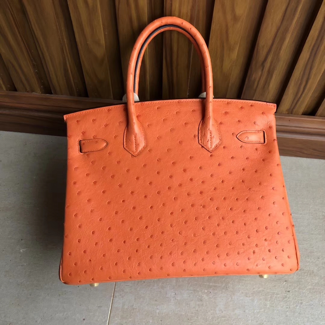 Hermès(爱马仕)Birkin30cm Ostrich kk鸵鸟 93橙色 Orange 金扣 顶级手缝-拉尔森鳄鱼皮具定制 - 爱马仕包包官网 Hermès(爱马仕)Birkin30cm Ostrich kk鸵鸟 93橙色 Orange 金扣 顶级手缝