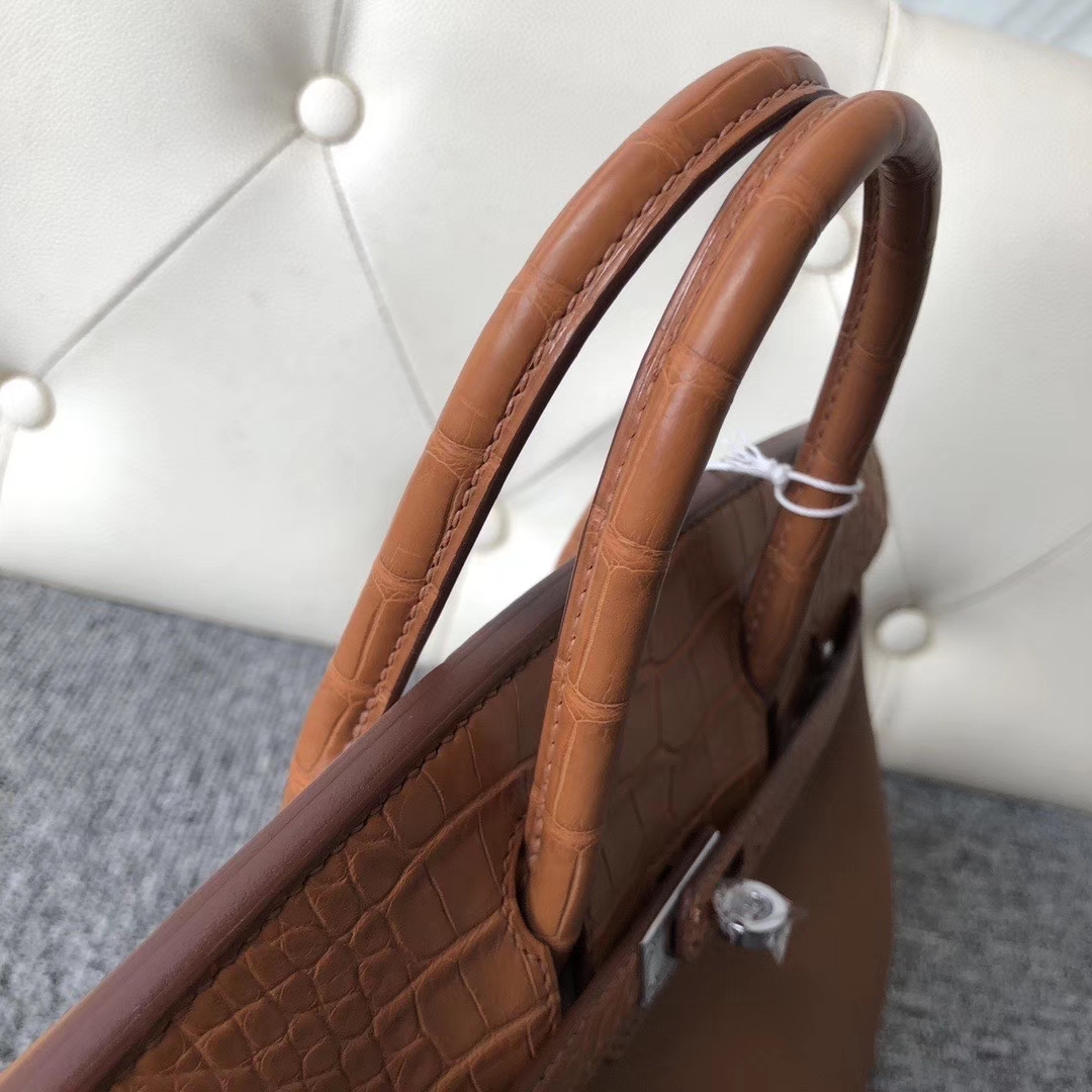 Hermès（爱马仕）Touch 系列 Birkin 25cm 金棕色 拼雾面棕色鳄鱼 银扣 顶级手缝  现货