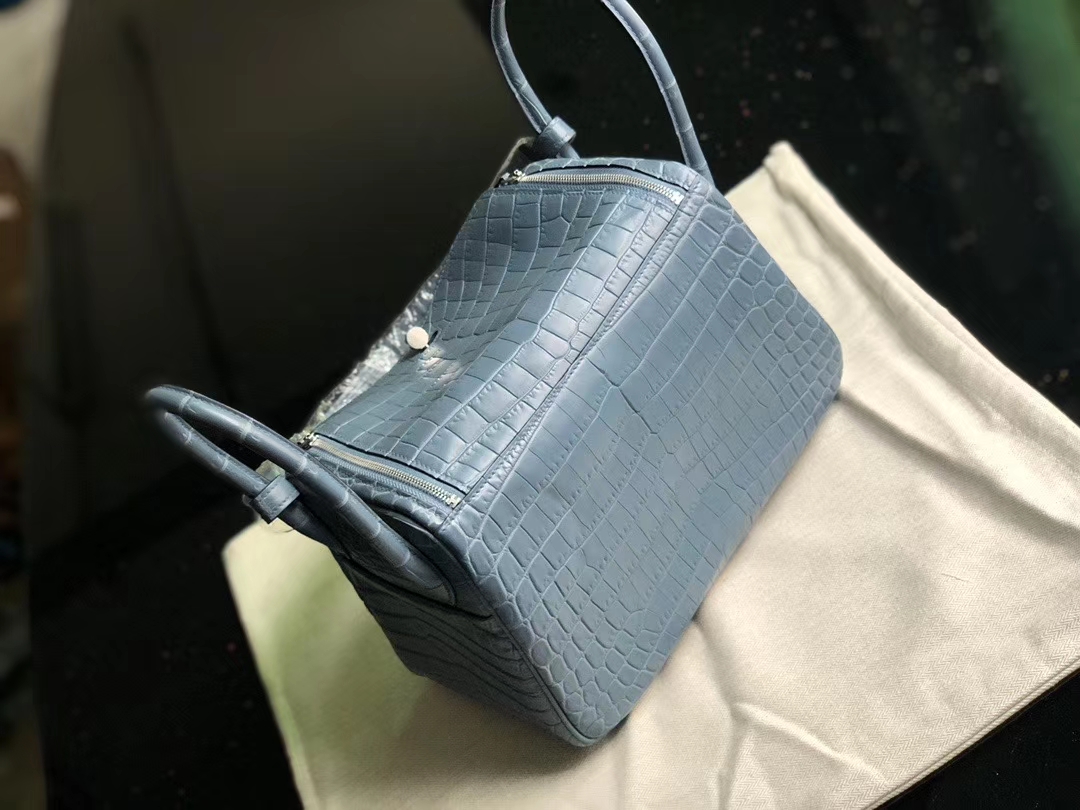 Hermès（爱马仕）Lindy 26cm Crocodile matt 雾面鳄鱼 雾霾蓝 银扣 顶级手缝 定制