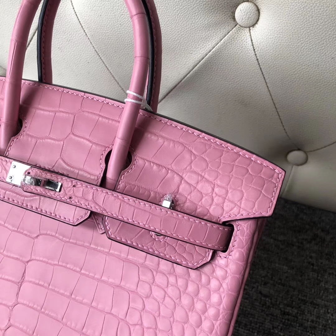Hermès（爱马仕）Birkin 25cm Crocodile matt 雾面鳄鱼 5p 樱花粉 银扣 顶级手缝