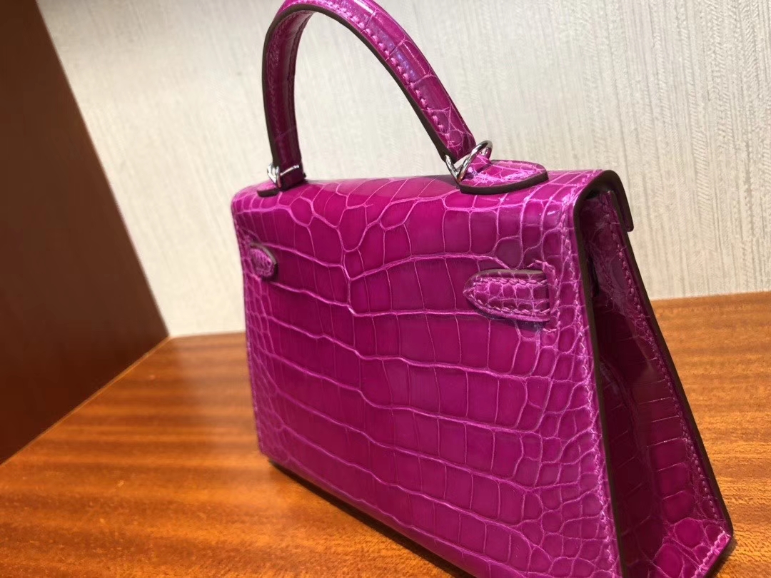 Hermès（爱马仕）Mini kelly 2 Alligator shiny 亮面鳄鱼 J5 天方夜谭粉紫  银扣 顶级手缝 现货