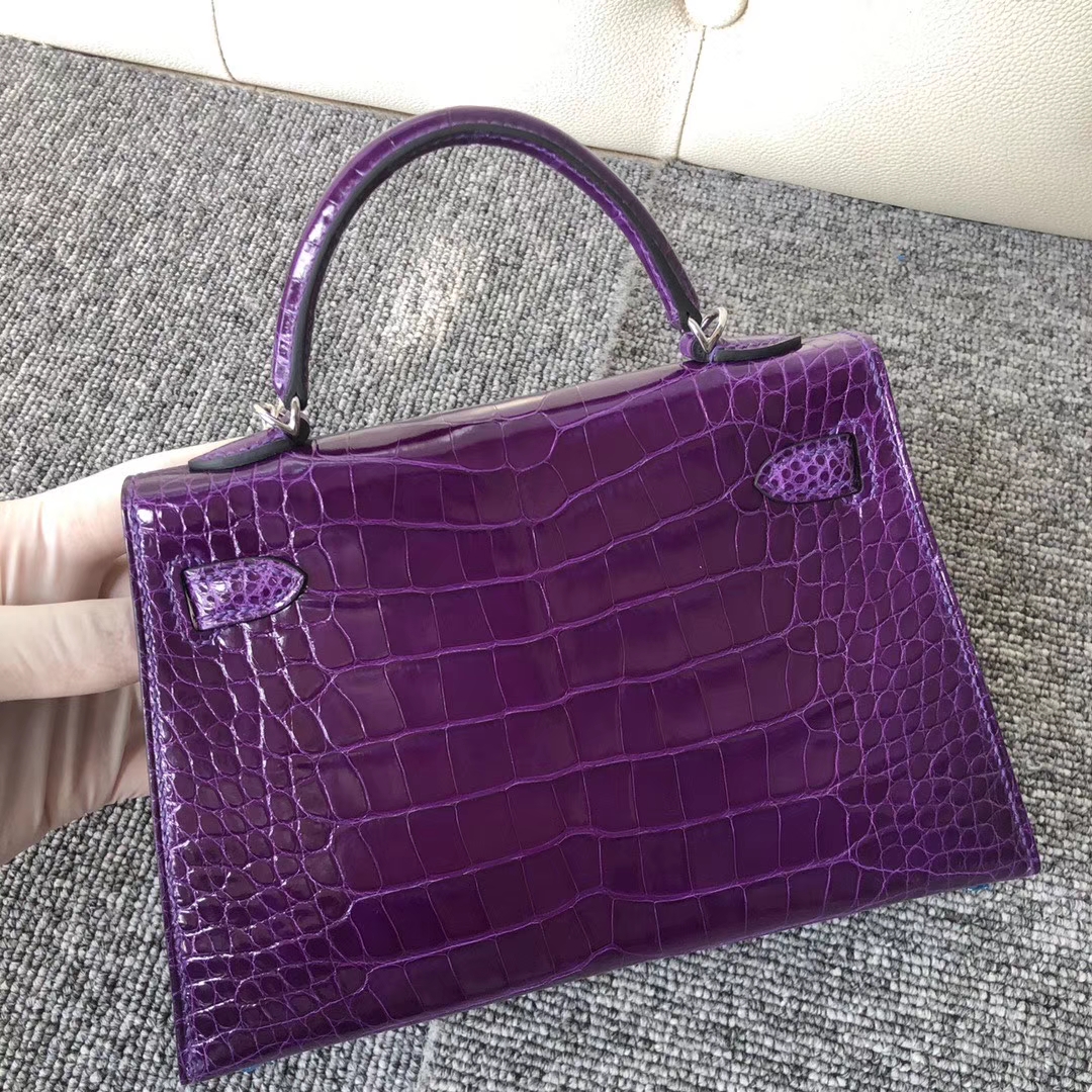 Hermès（爱马仕）Mini kelly ll Alligator shiny 亮面鳄鱼 5L 极度紫 银扣 顶级手缝