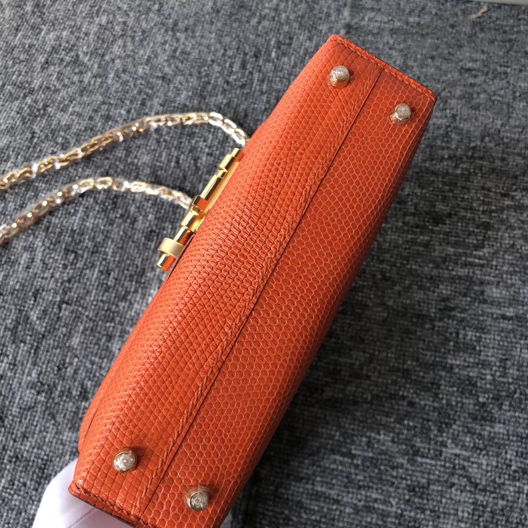 Hermès（爱马仕）Verrou 17cm 蜥蜴 9J 火焰橙 金扣 顶级手缝 定制
