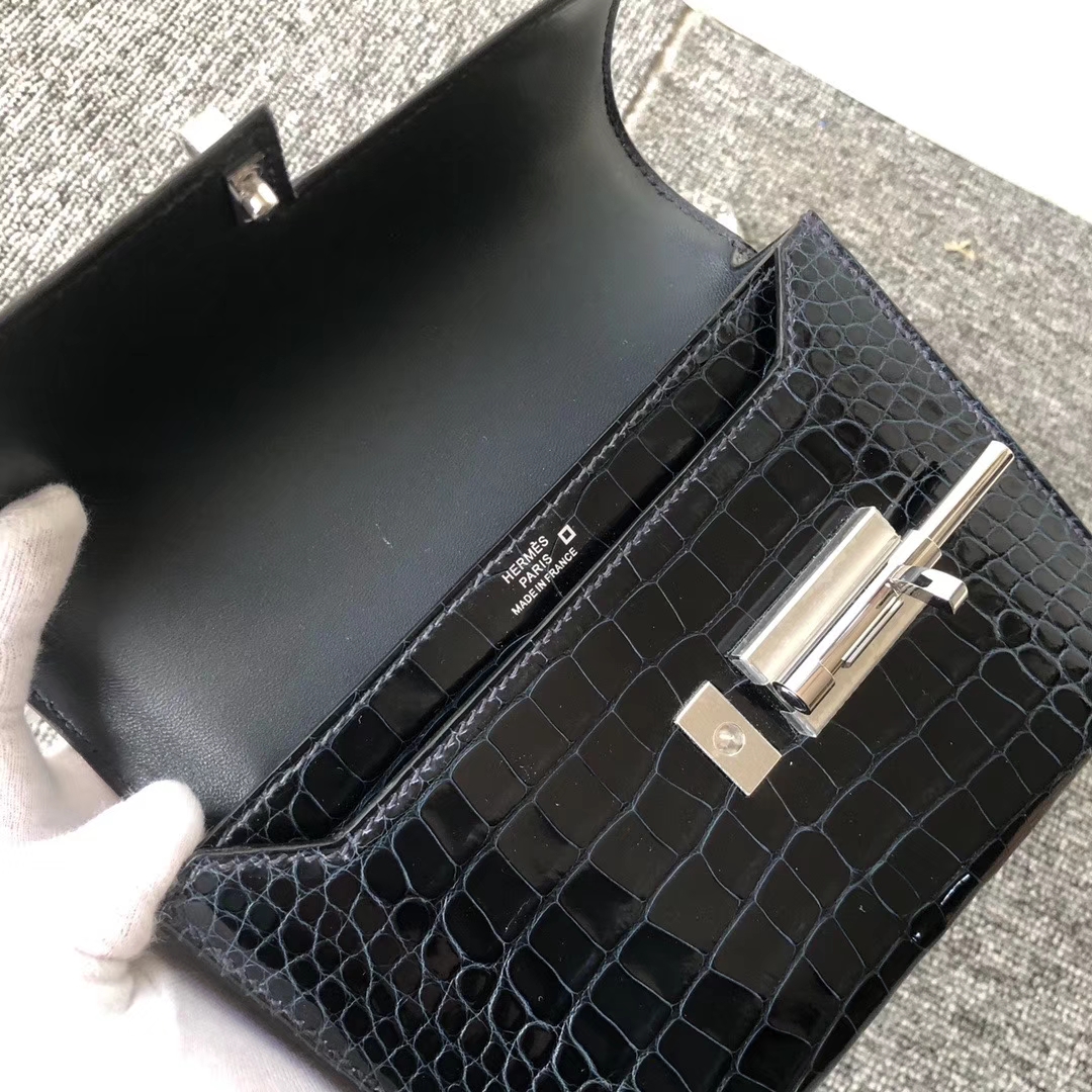 Hermès（爱马仕）Verrou 17cm Alligator shiny 亮面鳄鱼 1p鸭子蓝  顶级手缝 定制