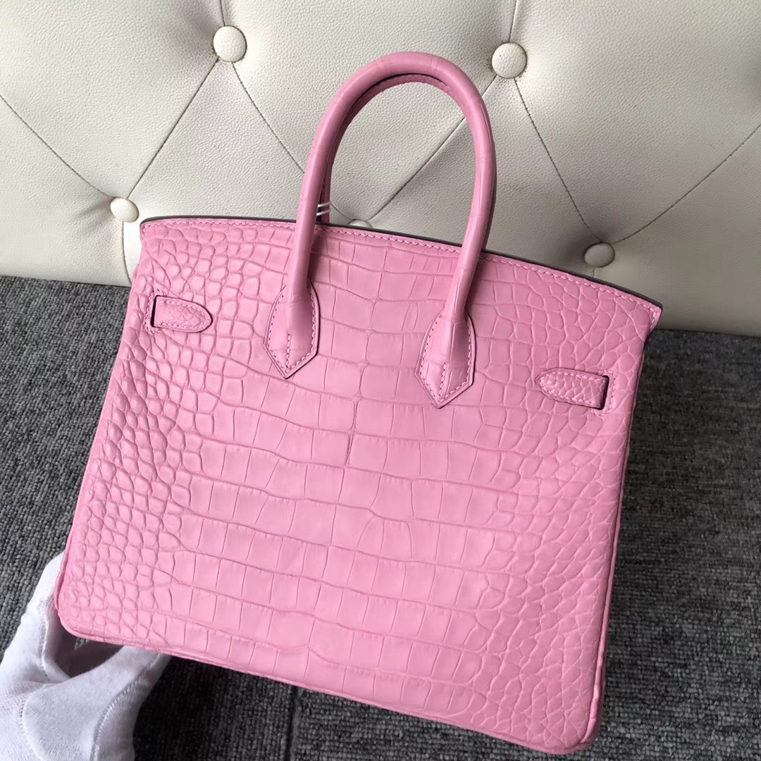 Hermès（爱马仕）Birkin 25cm Crocodile matt 雾面鳄鱼 5p 樱花粉 银扣 顶级手缝