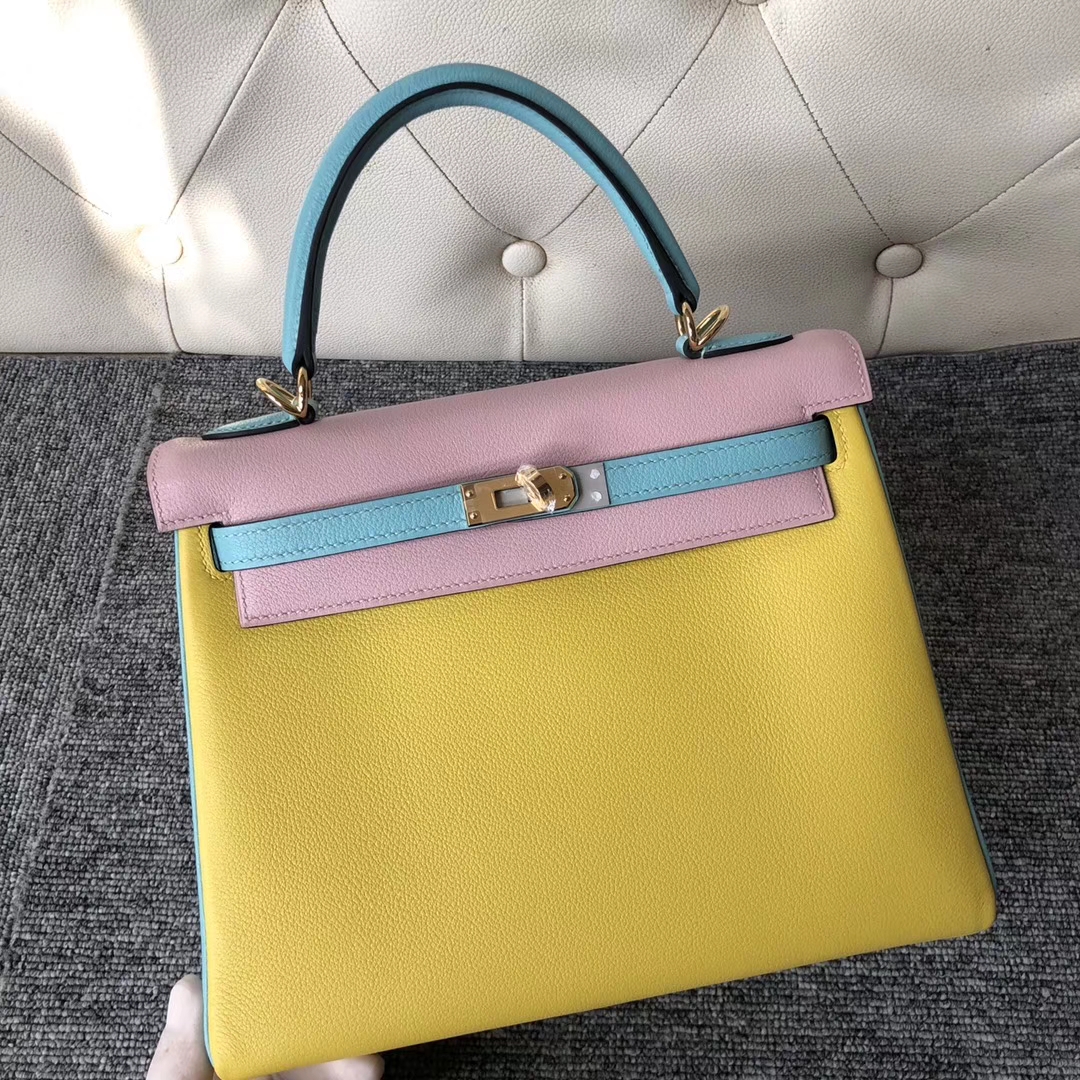 Hermès（爱马仕）Kelly 凯莉包 25cm 山羊皮 三拼色 定制