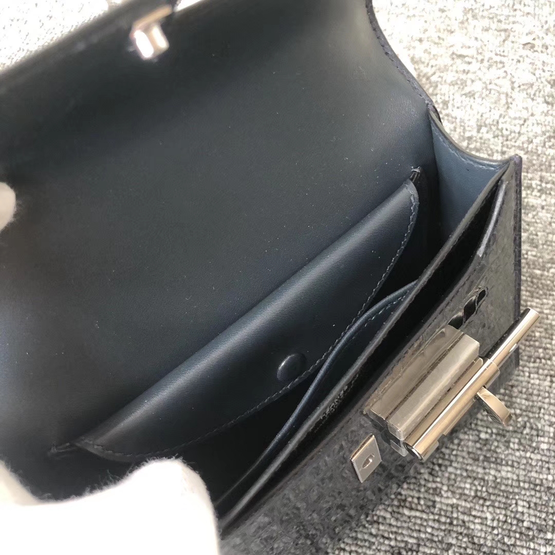Hermès（爱马仕）Verrou 17cm Alligator shiny 亮面鳄鱼 1p鸭子蓝  顶级手缝 定制
