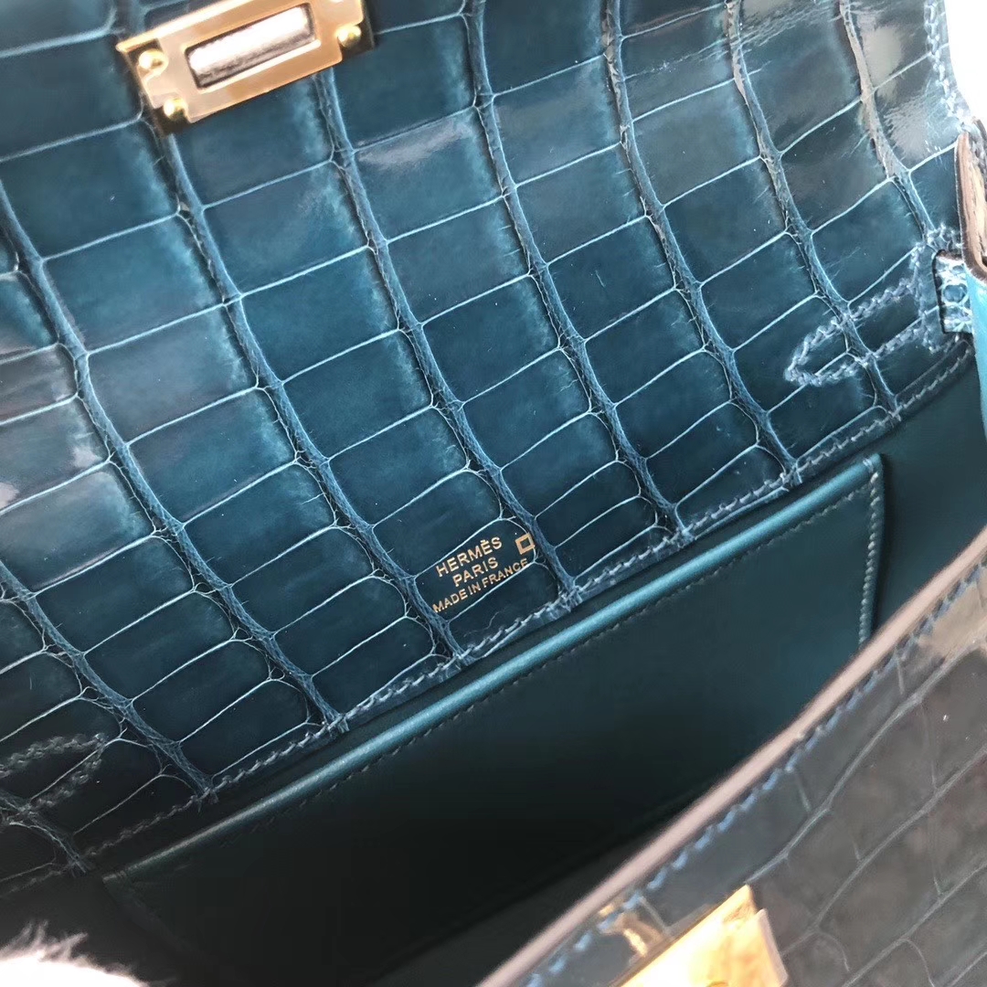 Hermès（爱马仕）Mini kelly pochette 22cm 亮面鳄鱼 w0 博斯普鲁斯绿 金扣 手拿包 晚宴包