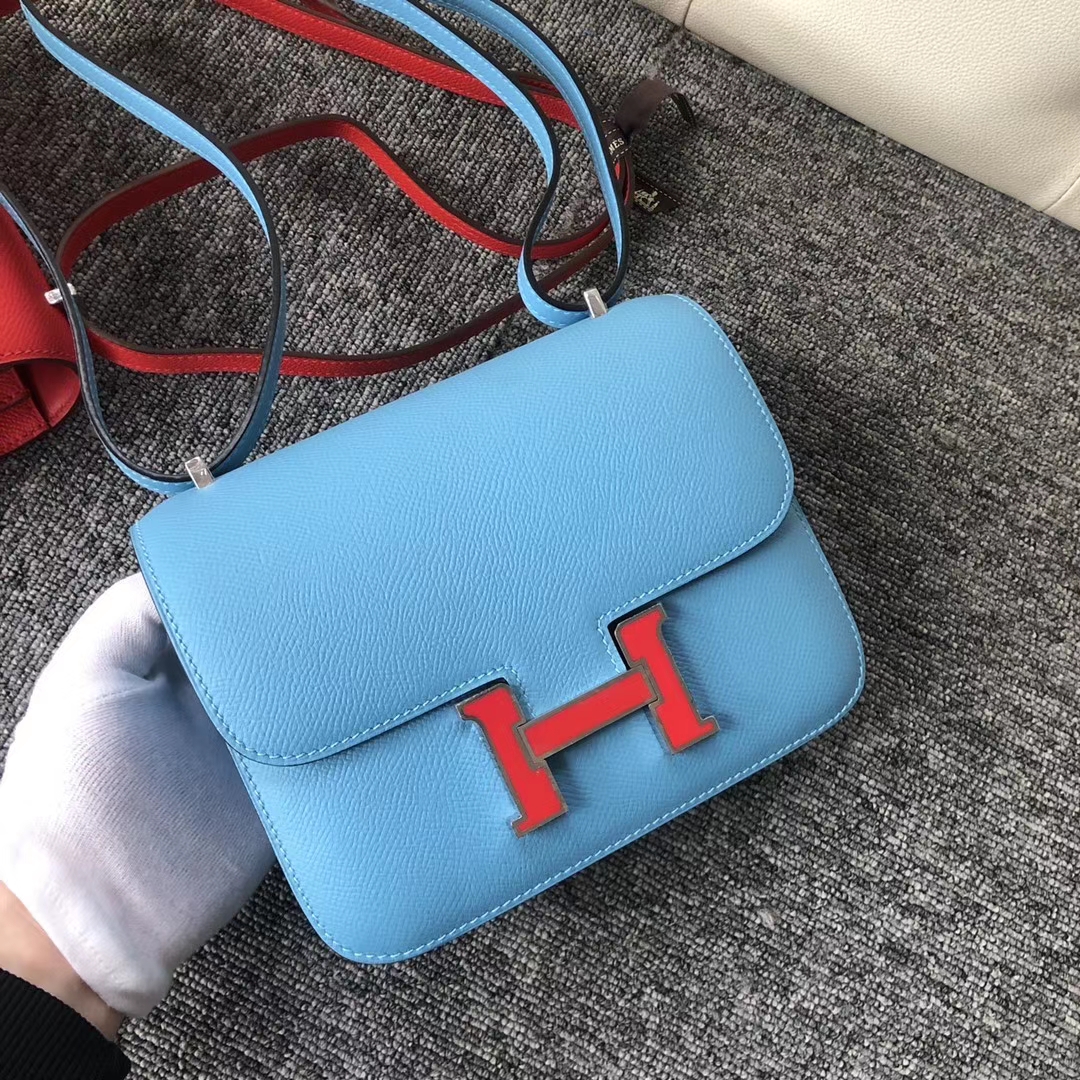 Hermès（爱马仕）constance 18cm Epsom 原厂掌纹皮 北方蓝珐琅扣 珐琅扣