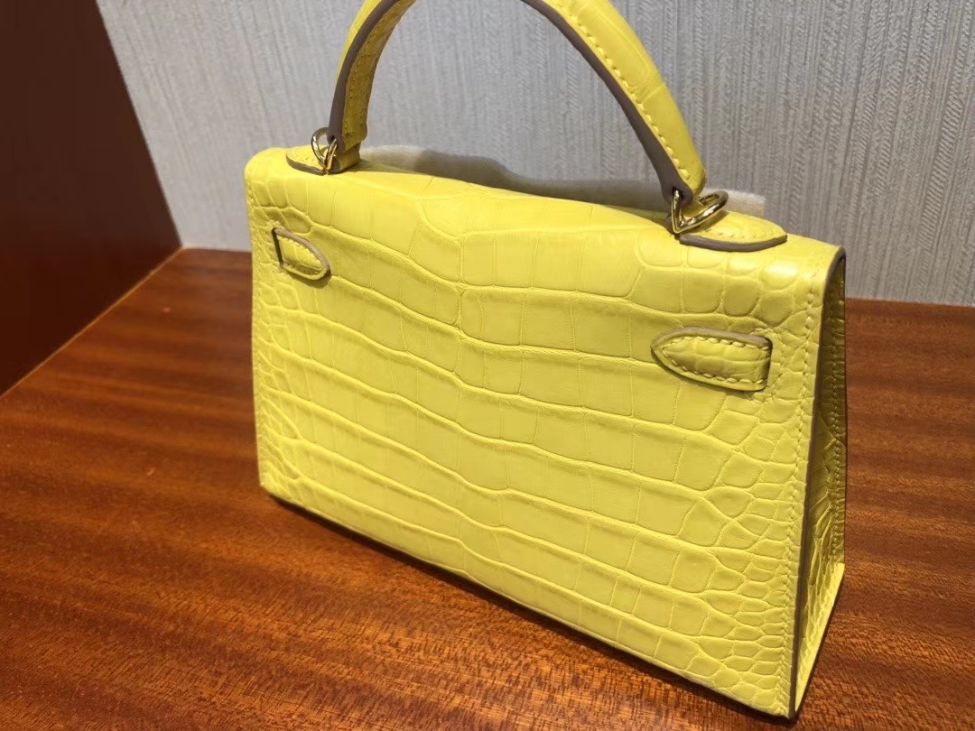 Hermès(爱马仕)Mini kelly ll Alligator matt 雾面鳄鱼 M9 冰凝黄 金盏花黄 金扣 现货-拉尔森鳄鱼皮具定制 - 爱马仕包包官网 Hermès(爱马仕)Mini kelly ll Alligator matt 雾面鳄鱼 M9 冰凝黄 金盏花黄 金扣 现货