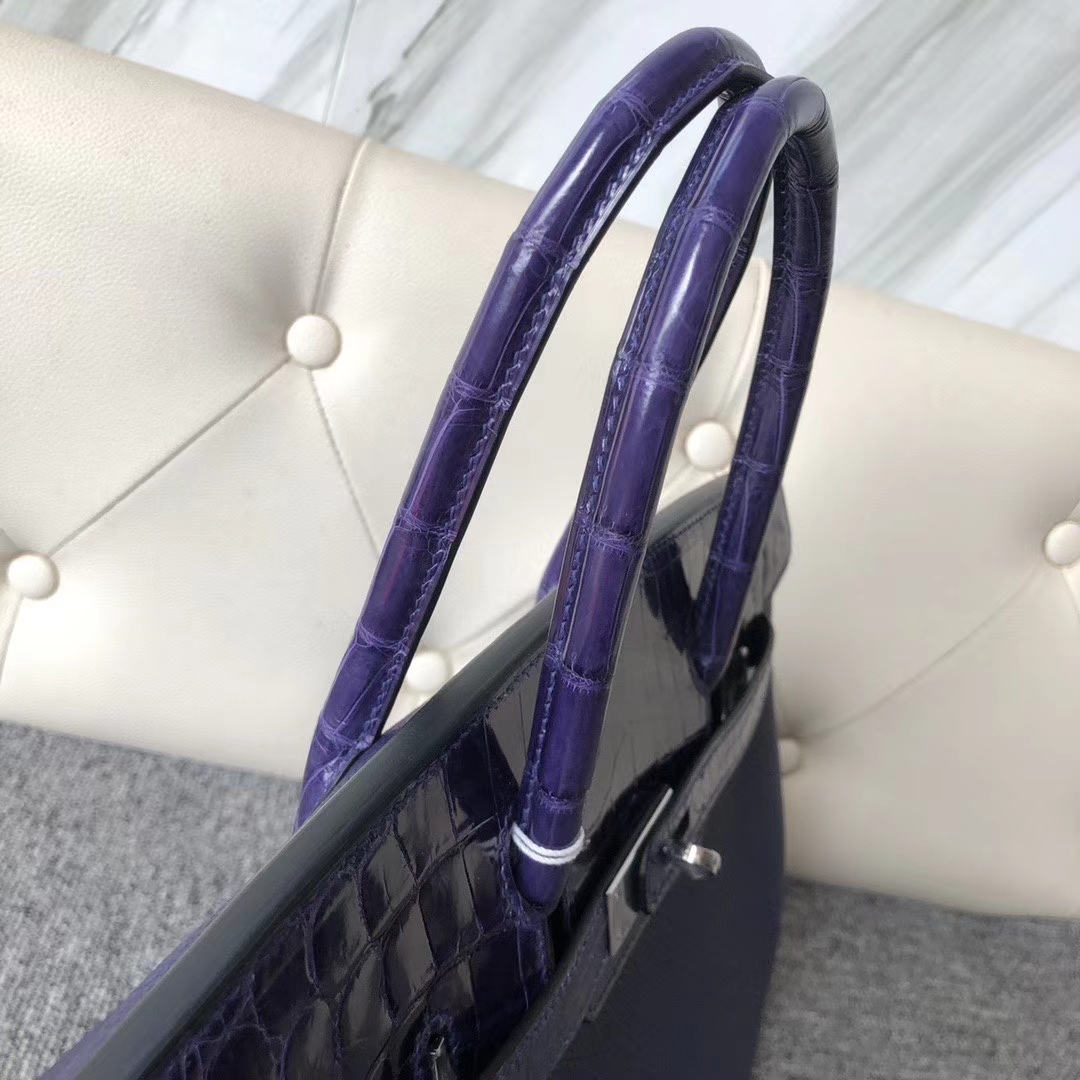 Hermès（爱马仕）Touch 系列 Birkin 30cm 墨水蓝拼鳄鱼 银扣 顶级手缝 定制