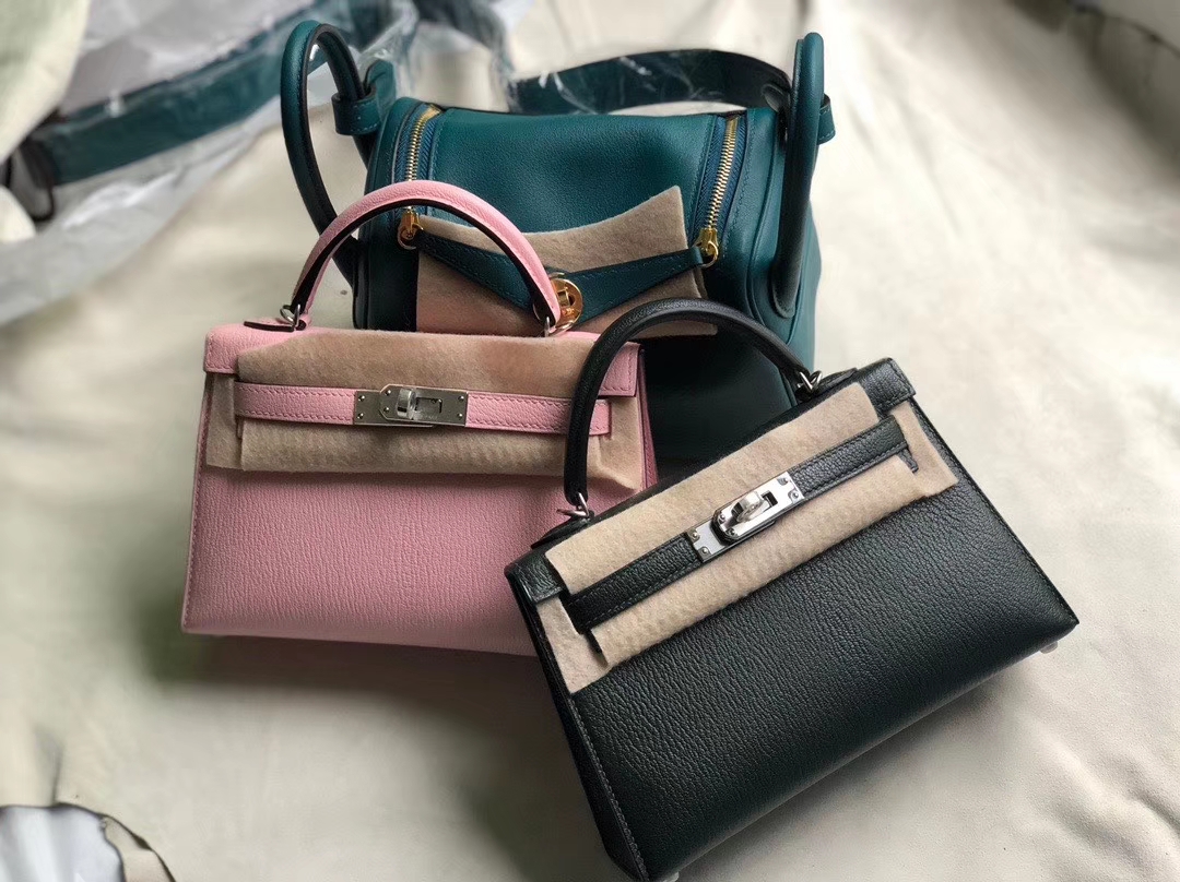 Hermès（爱马仕）Mini Kelly 2 山羊 6o 柏树绿 内拼圣西尔蓝 银扣 定制