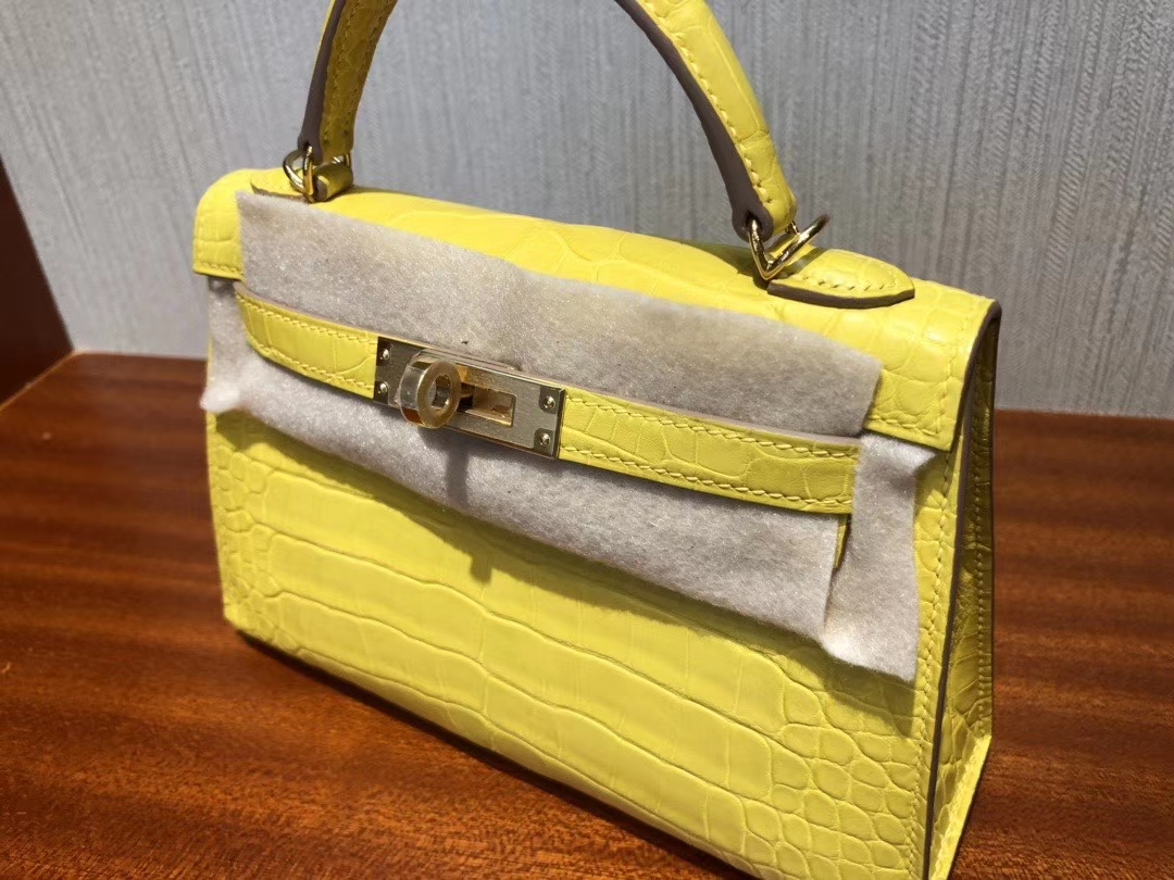 Hermès(爱马仕)Mini kelly ll Alligator matt 雾面鳄鱼 M9 冰凝黄 金盏花黄 金扣 现货-拉尔森鳄鱼皮具定制 - 爱马仕包包官网 Hermès(爱马仕)Mini kelly ll Alligator matt 雾面鳄鱼 M9 冰凝黄 金盏花黄 金扣 现货