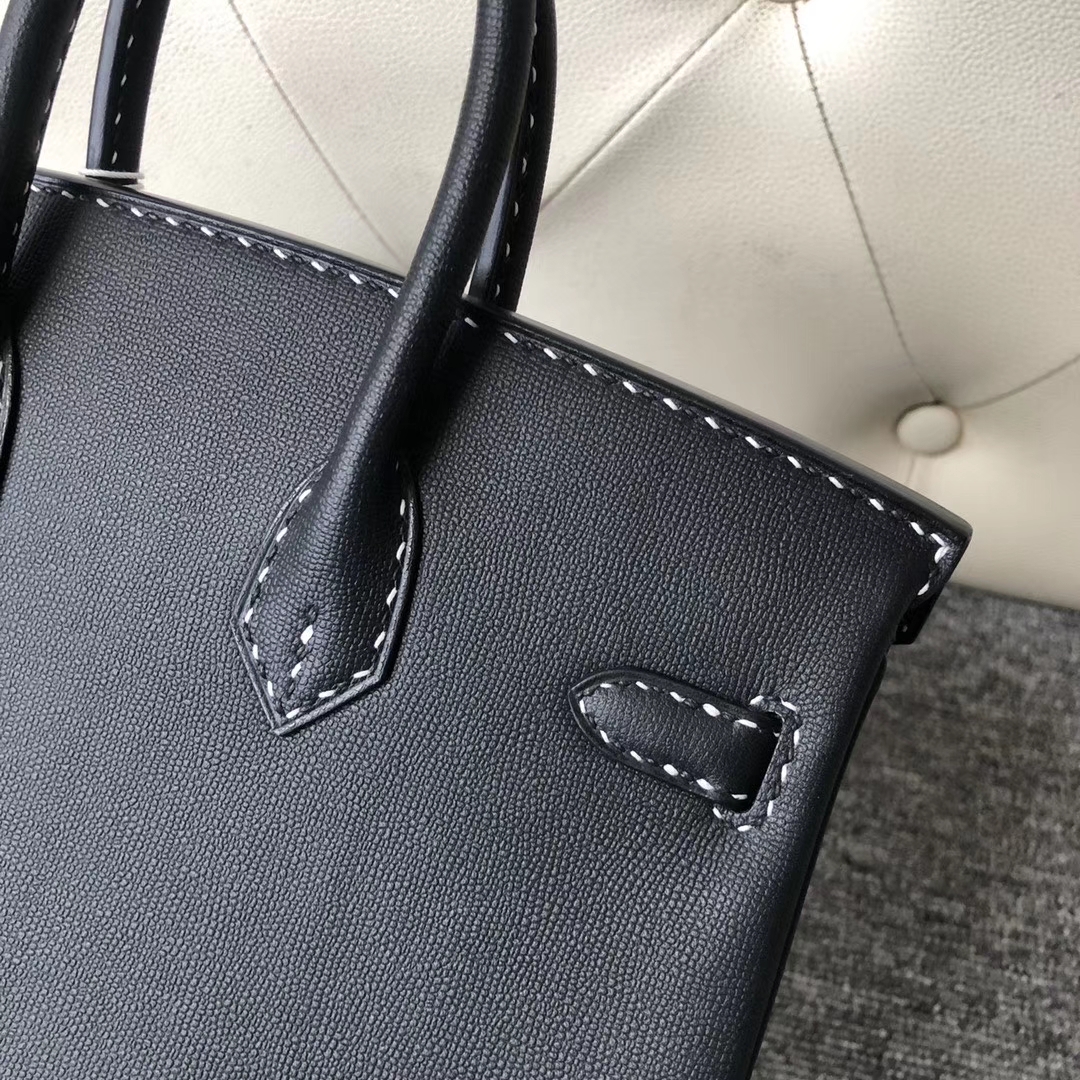 Hermès（爱马仕）Birkin 25cm GM皮 miss u 系列  ck89 黑色 金扣 黑白线 顶级手缝