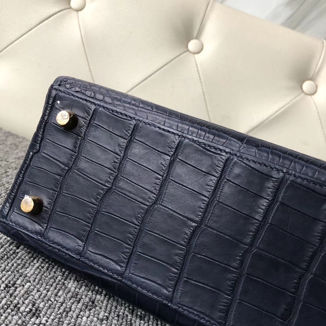 Hermès（爱马仕）Kelly 25cm Crocodile matt 雾面鳄鱼 深海蓝 Blue indgo 金扣 定制