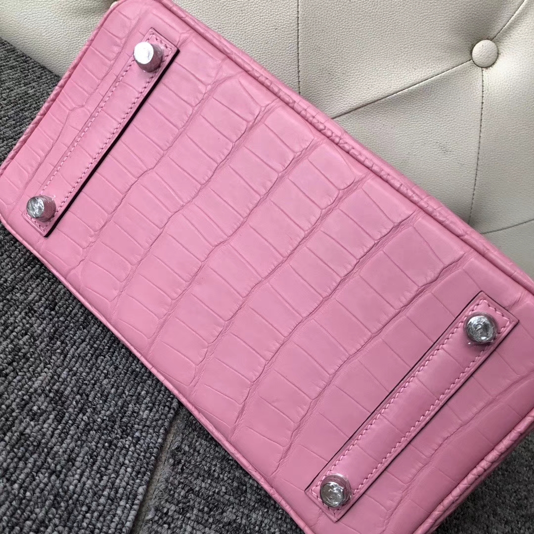 Hermès（爱马仕）Birkin 25cm Crocodile matt 雾面鳄鱼 5p 樱花粉 银扣 顶级手缝