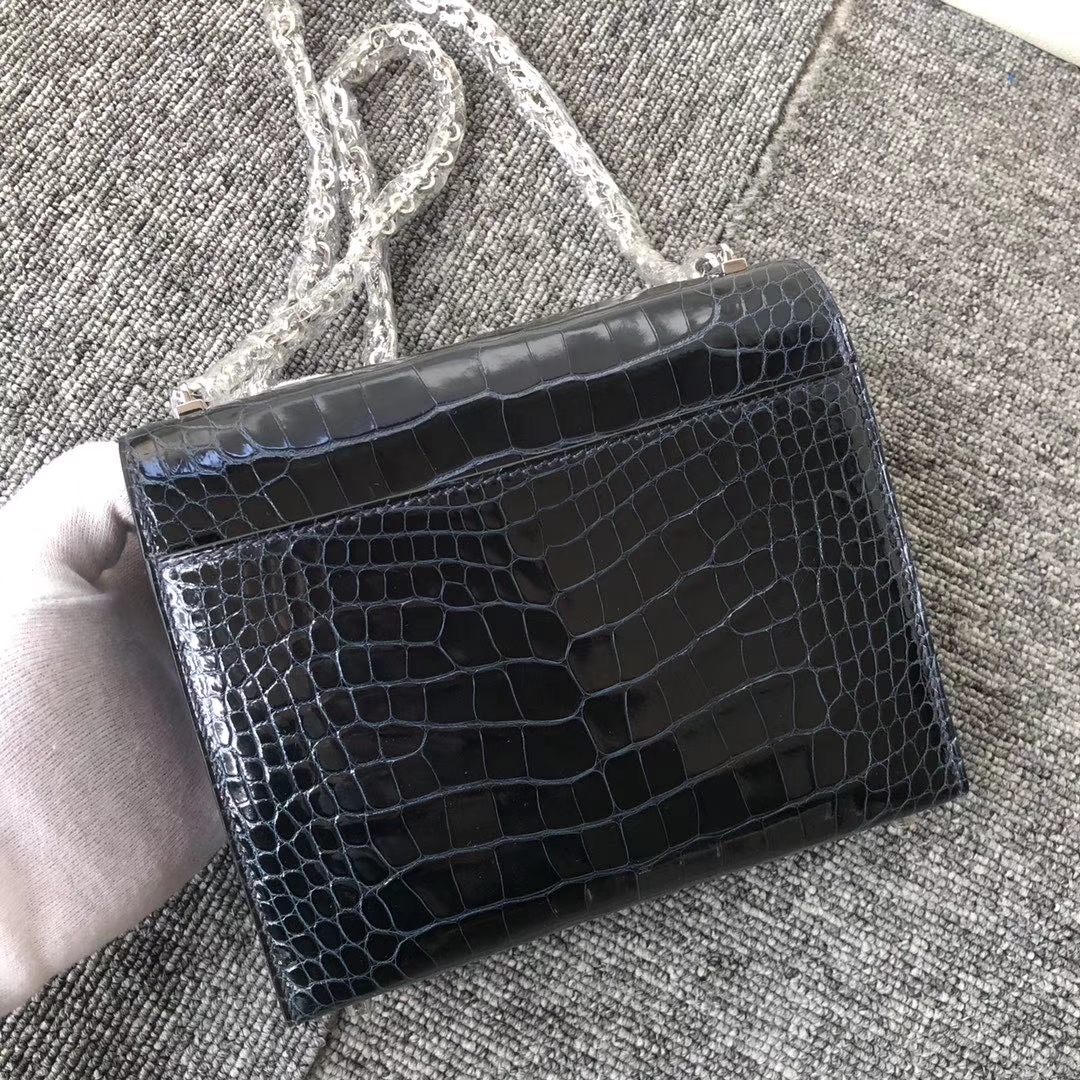 Hermès（爱马仕）Verrou 17cm Alligator shiny 亮面鳄鱼 1p鸭子蓝  顶级手缝 定制