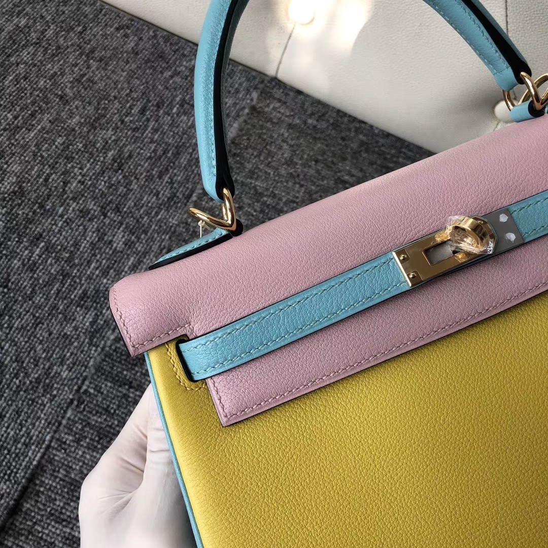 Hermès（爱马仕）Kelly 凯莉包 25cm 山羊皮 三拼色 定制