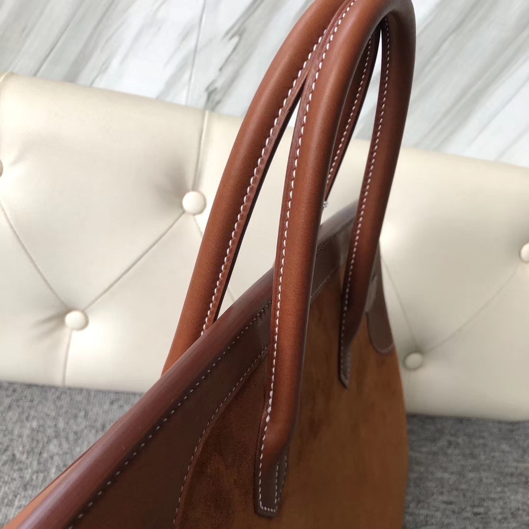 Hermès（爱马仕）Birkin 35cm 麂皮金棕色拼 马鞍皮金棕色  金扣 顶级手缝 定制