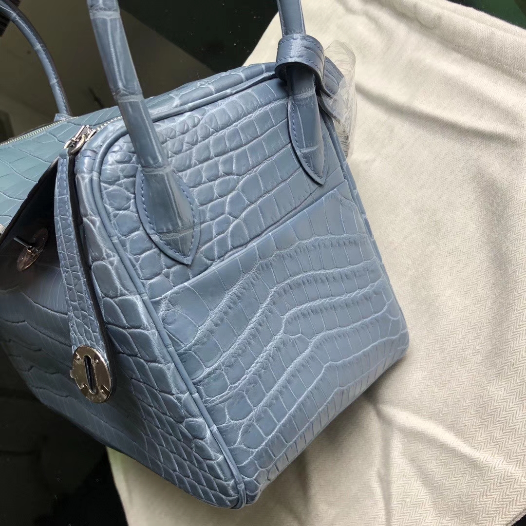 Hermès（爱马仕）Lindy 26cm Crocodile matt 雾面鳄鱼 雾霾蓝 金扣 顶级手缝 定制