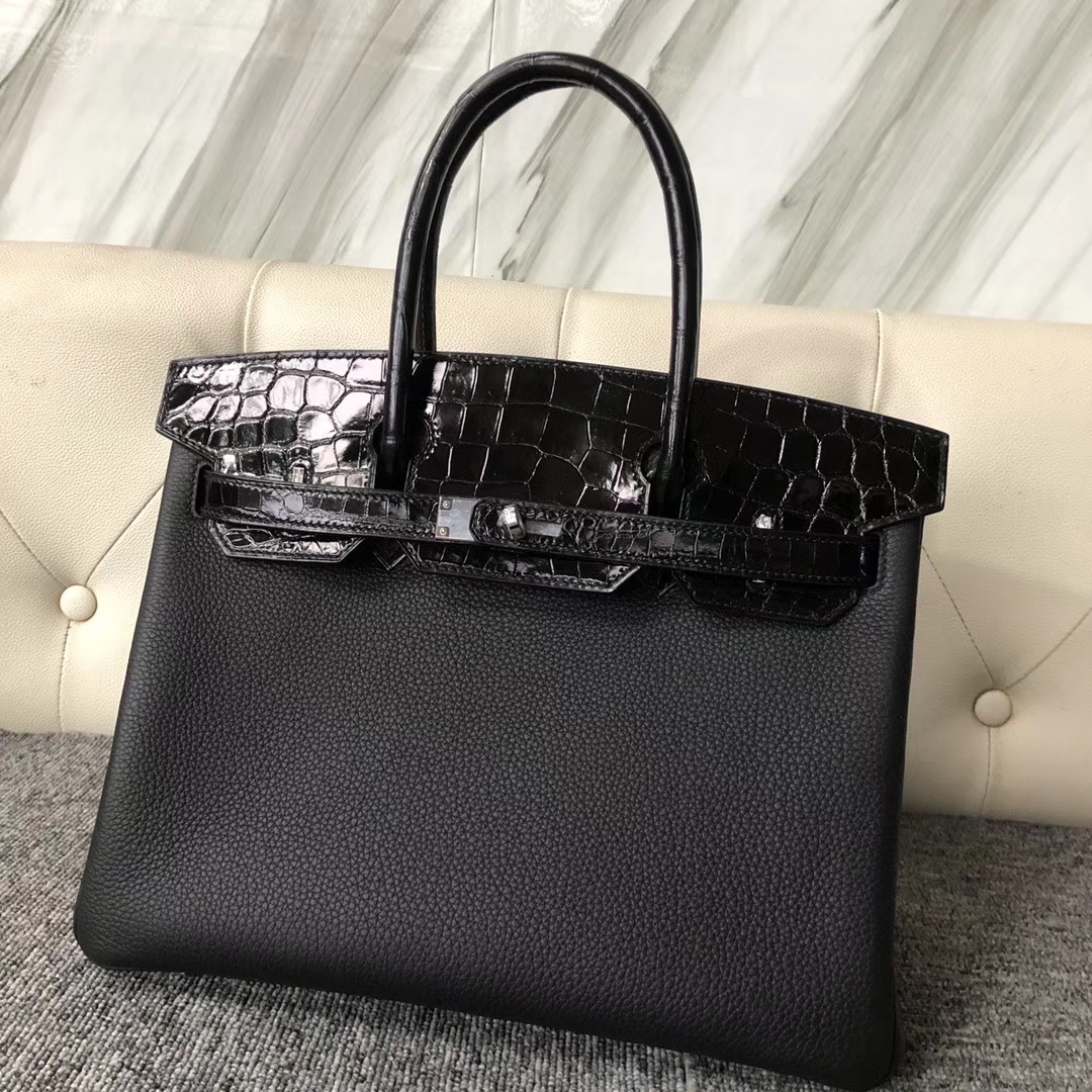 Hermès（爱马仕）Touch 系列 Birkin ck89 黑色 亮面鳄鱼 银扣 30cm 定制