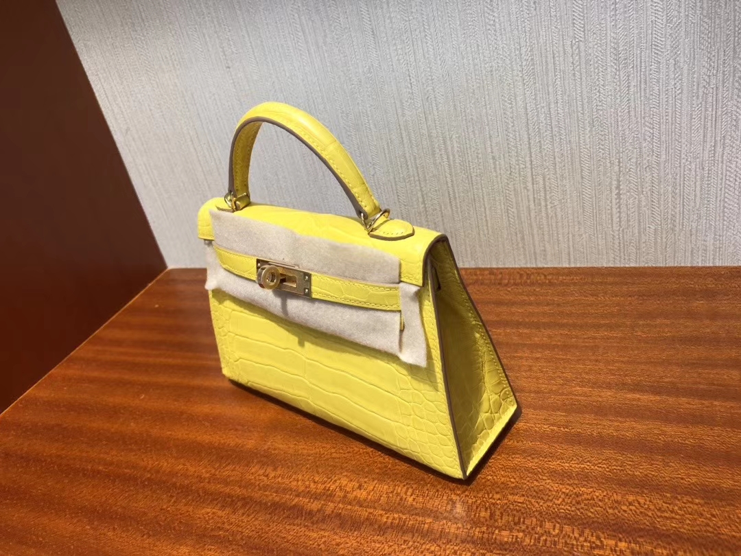 Hermès(爱马仕)Mini kelly ll Alligator matt 雾面鳄鱼 M9 冰凝黄 金盏花黄 金扣 现货-拉尔森鳄鱼皮具定制 - 爱马仕包包官网 Hermès(爱马仕)Mini kelly ll Alligator matt 雾面鳄鱼 M9 冰凝黄 金盏花黄 金扣 现货