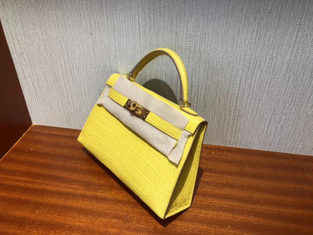 Hermès(爱马仕)Mini kelly ll Alligator matt 雾面鳄鱼 M9 冰凝黄 金盏花黄 金扣 现货-拉尔森鳄鱼皮具定制 - 爱马仕包包官网 Hermès(爱马仕)Mini kelly ll Alligator matt 雾面鳄鱼 M9 冰凝黄 金盏花黄 金扣 现货