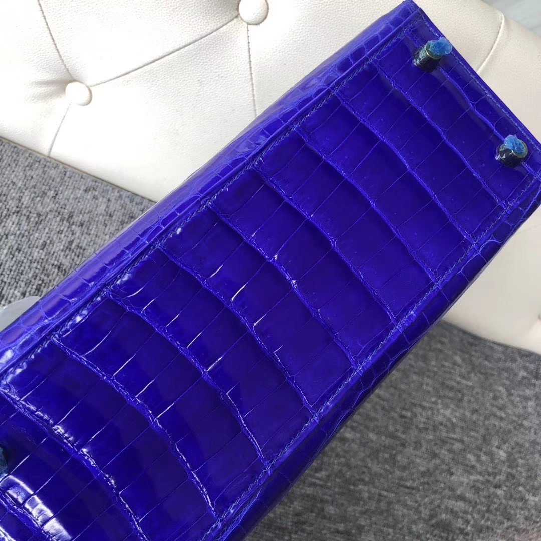 Hermès（爱马仕）Kelly 25cm Crocodile shiny 亮面鳄鱼 7T 电光蓝 Blue eletric 金扣 顶级手缝 拱珠皮