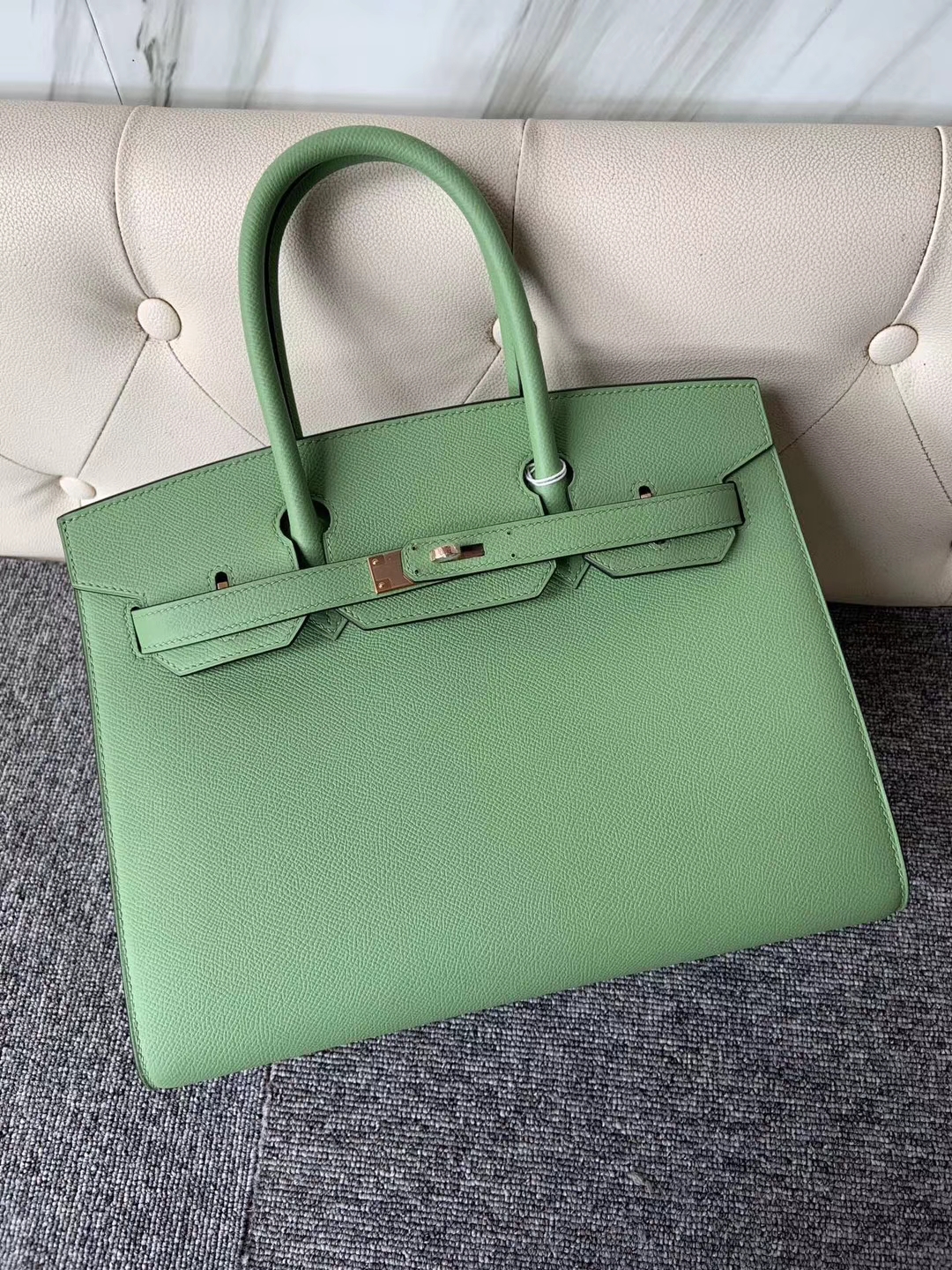 Hermès（爱马仕）Birkin 30cm 原厂掌纹皮 Epsom 3i 牛油果绿 金扣 顶级手缝