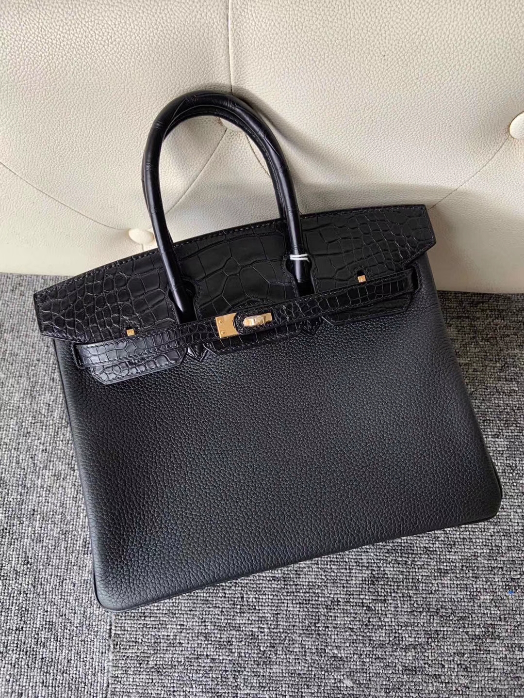 Hermès（爱马仕）Touch 系列！Birkin25cm ck89 黑色 拼雾面鳄鱼 黑色 金扣 定制