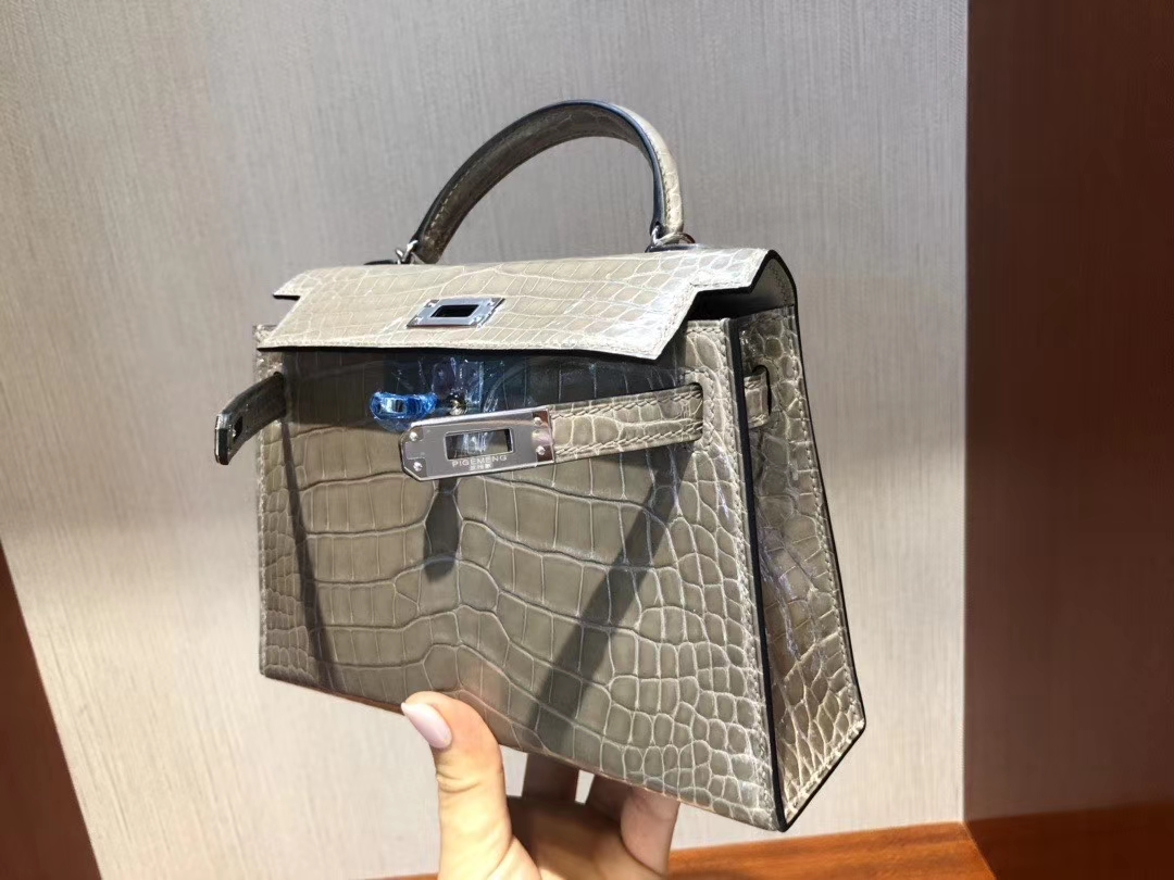 Hermès（爱马仕）Mini kelly 2 Alligator shiny 亮面鳄鱼 ck81 斑鸠灰 银扣 顶级手缝 现货