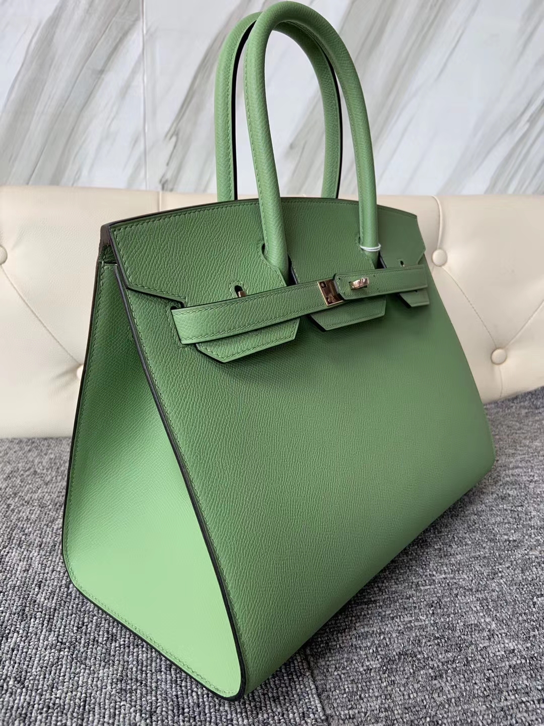 Hermès（爱马仕）Birkin 30cm 原厂掌纹皮 Epsom 3i 牛油果绿 金扣 顶级手缝