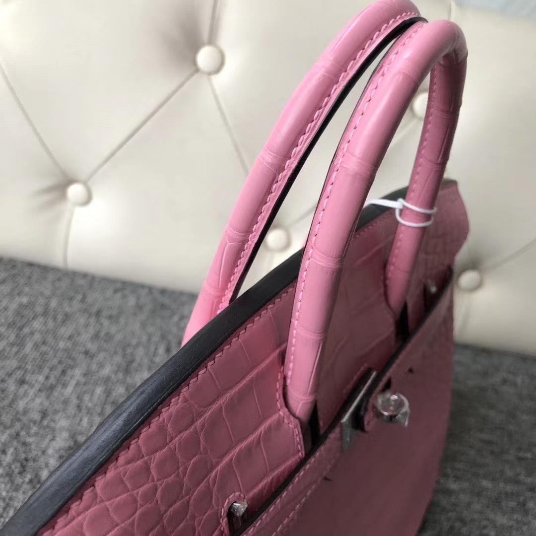 Hermès（爱马仕）Birkin 25cm Crocodile matt 雾面鳄鱼 5p 樱花粉 银扣 顶级手缝