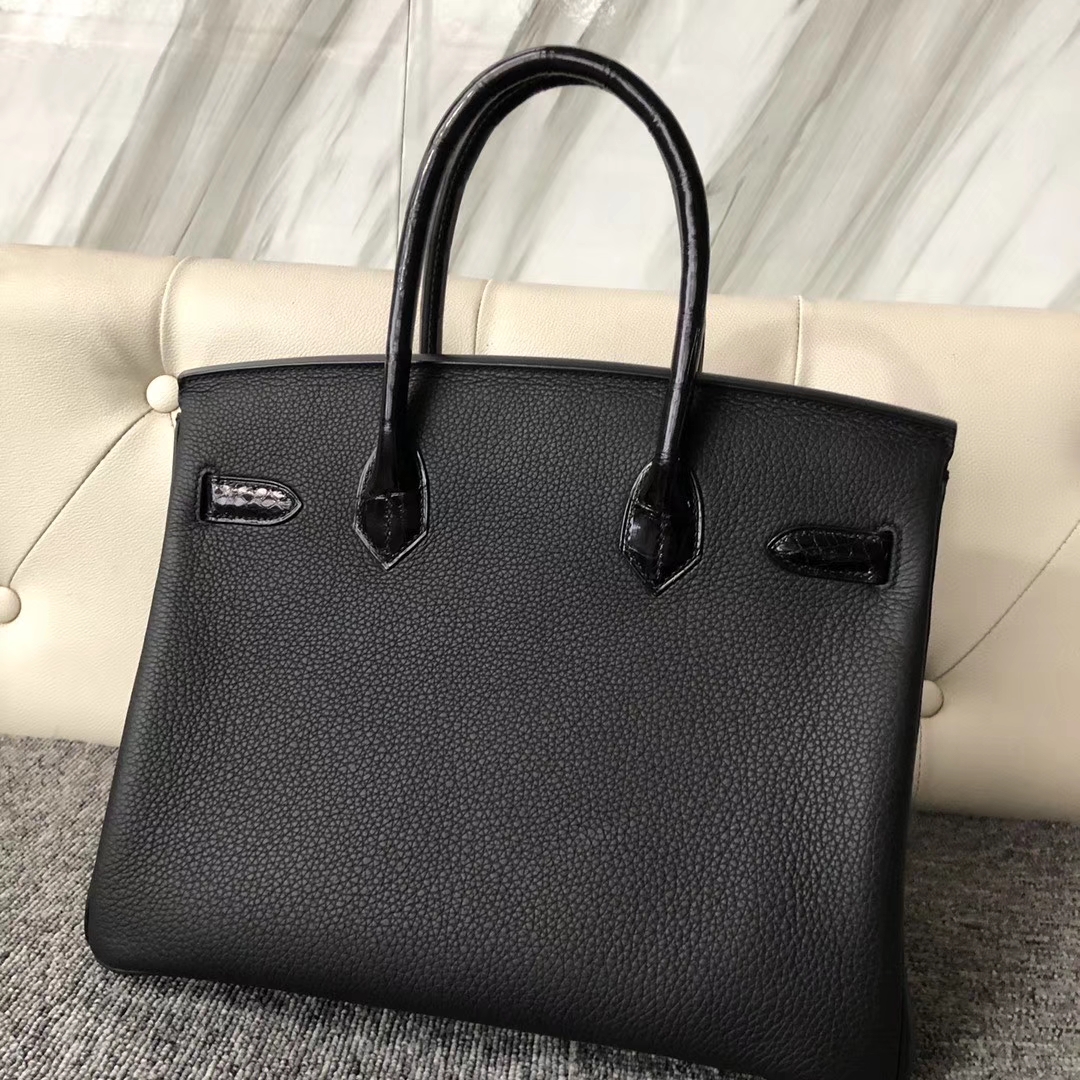 Hermès（爱马仕）Touch 系列 Birkin ck89 黑色 亮面鳄鱼 银扣 30cm 定制