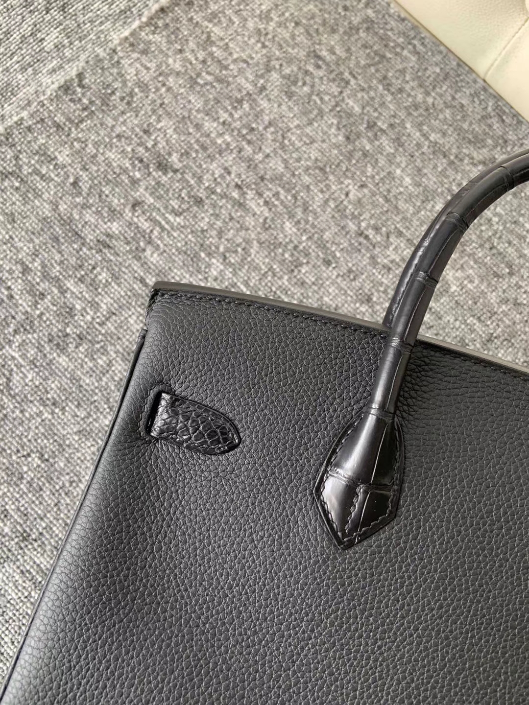 Hermès（爱马仕）Touch 系列！Birkin25cm ck89 黑色 拼雾面鳄鱼 黑色 金扣 定制