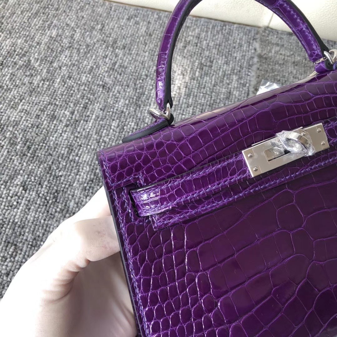 Hermès（爱马仕）Mini kelly ll Alligator shiny 亮面鳄鱼 5L 极度紫 银扣 顶级手缝
