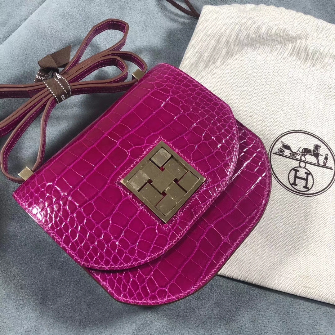 Hermès（爱马仕）马赛克 17cm Alligator shiny J5 天方夜谭粉紫 银扣 定制