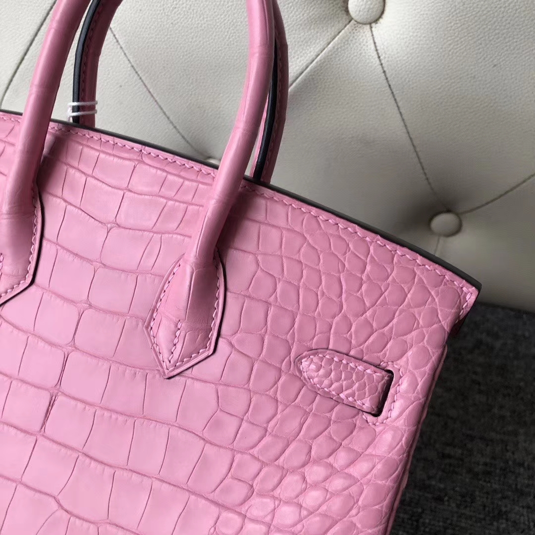 Hermès（爱马仕）Birkin 25cm Crocodile matt 雾面鳄鱼 5p 樱花粉 银扣 顶级手缝