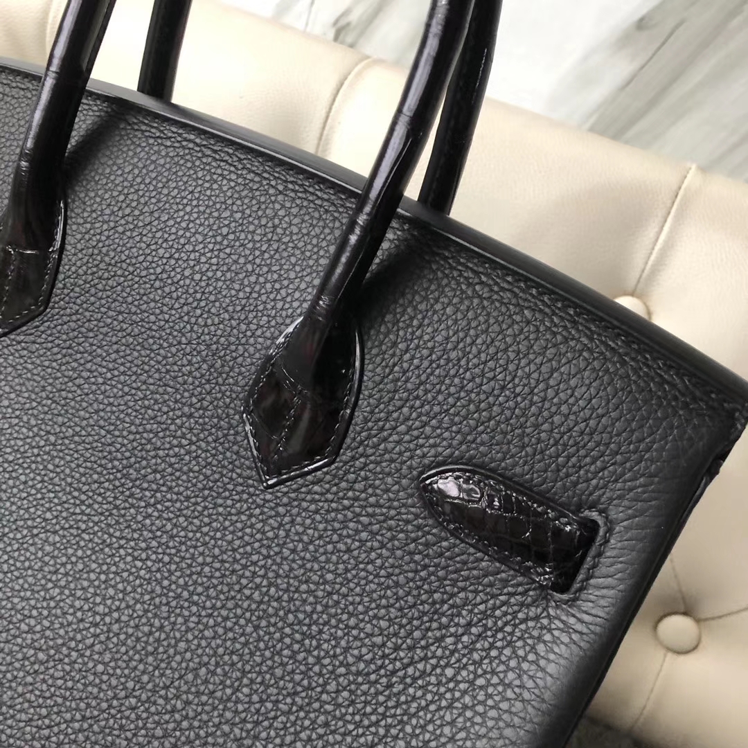 Hermès（爱马仕）Touch 系列 Birkin ck89 黑色 亮面鳄鱼 银扣 30cm 定制